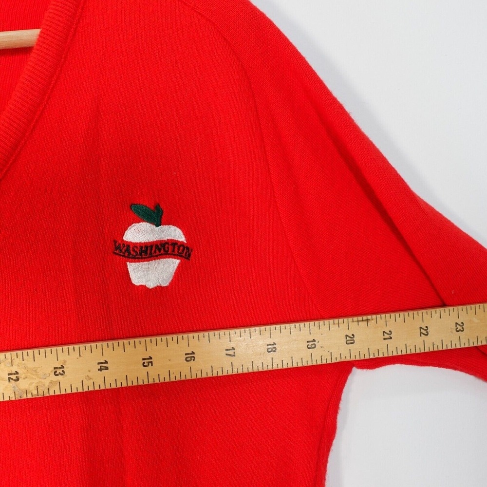 VINTAGE Champion Sweater Small Red Knit V Neck Adult Apple Washington 80s USA - Picture 5 of 11